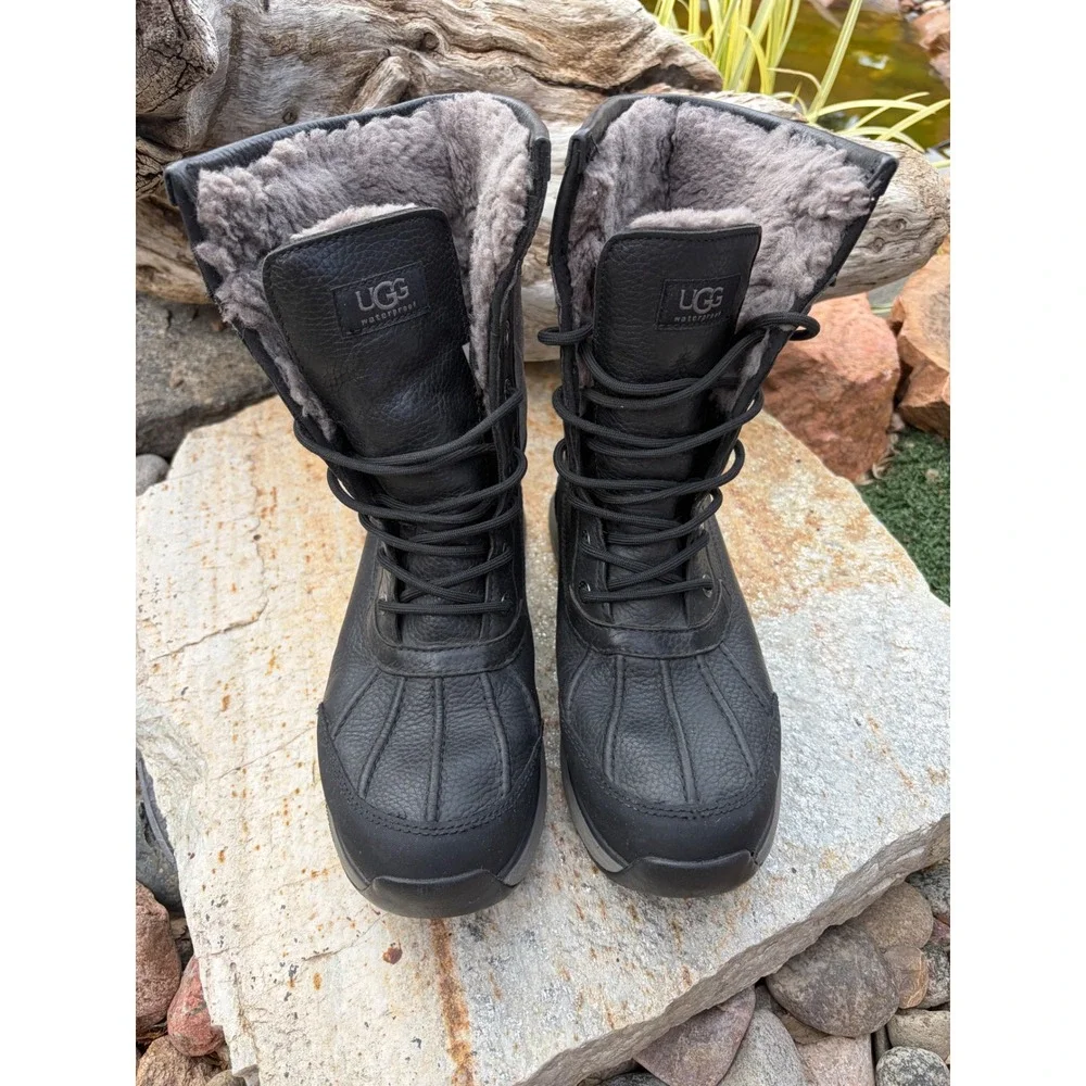 UGG Adirondack III Waterproof Winter Boots Black Leather Sheepskin 1095141
